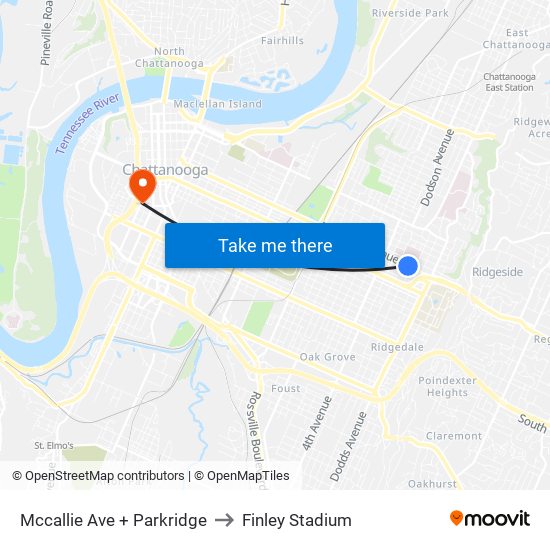Mccallie Ave + Parkridge to Finley Stadium map