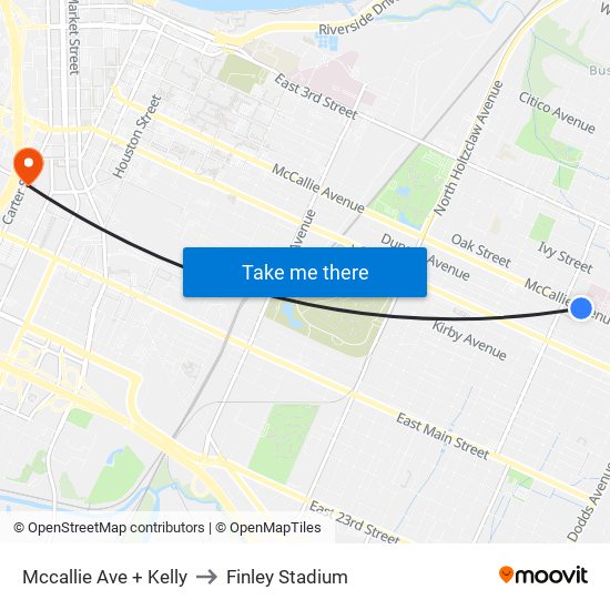 Mccallie Ave + Kelly to Finley Stadium map