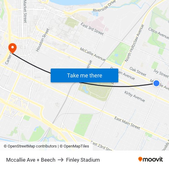 Mccallie Ave + Beech to Finley Stadium map