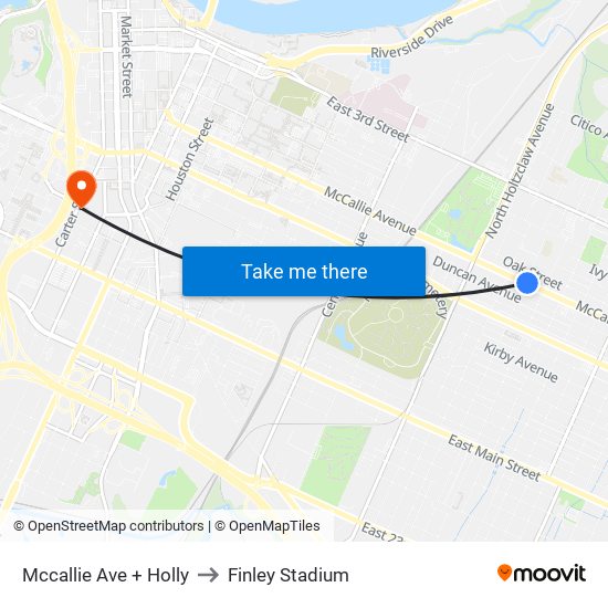 Mccallie Ave + Holly to Finley Stadium map