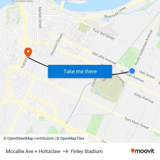 Mccallie Ave + Holtzclaw to Finley Stadium map