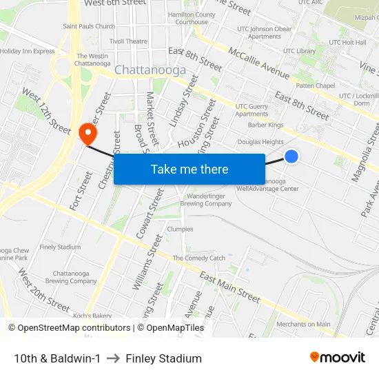 10th & Baldwin-1 to Finley Stadium map