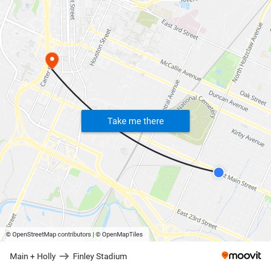 Main + Holly to Finley Stadium map
