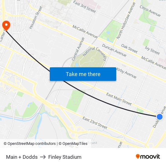 Main + Dodds to Finley Stadium map