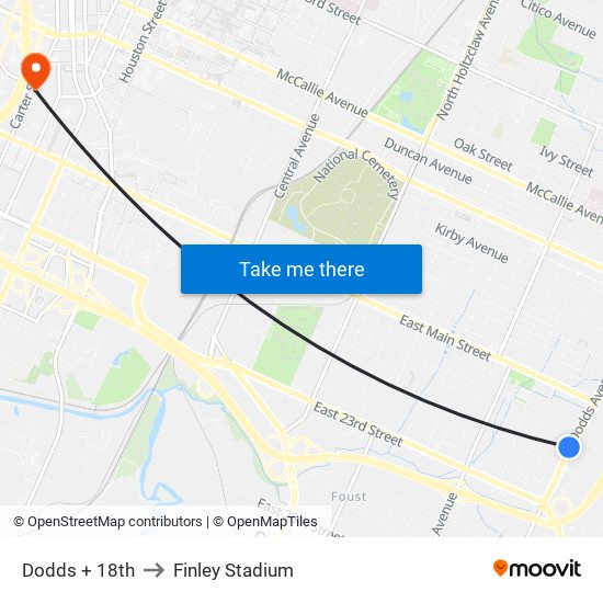 Dodds + 18th to Finley Stadium map