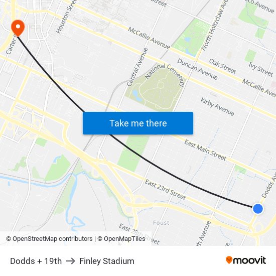 Dodds + 19th to Finley Stadium map