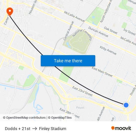 Dodds + 21st to Finley Stadium map