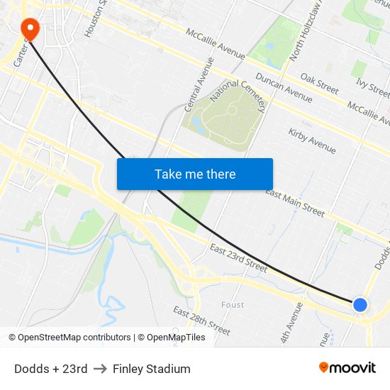 Dodds + 23rd to Finley Stadium map