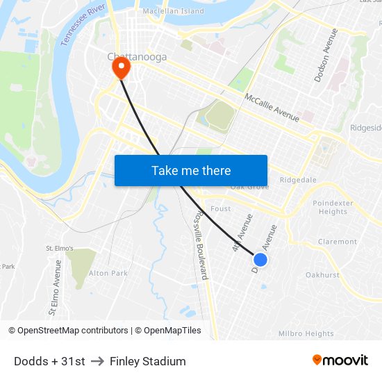 Dodds + 31st to Finley Stadium map