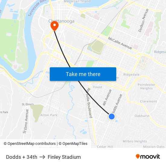 Dodds + 34th to Finley Stadium map