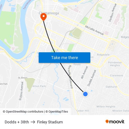 Dodds + 38th to Finley Stadium map