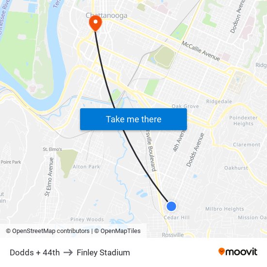 Dodds + 44th to Finley Stadium map