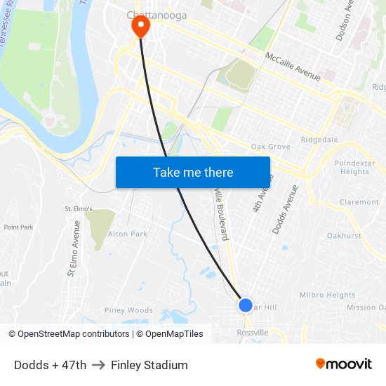 Dodds + 47th to Finley Stadium map