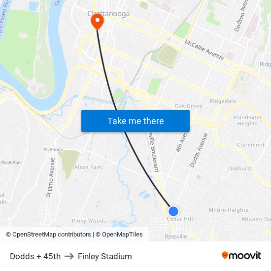 Dodds + 45th to Finley Stadium map