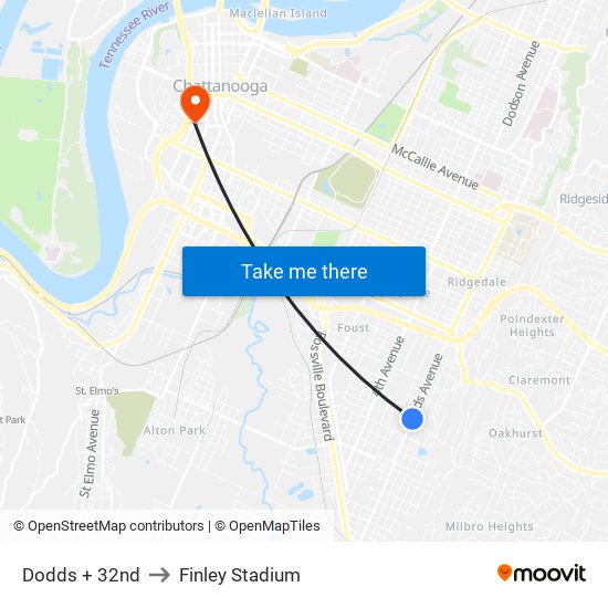 Dodds + 32nd to Finley Stadium map
