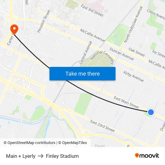 Main + Lyerly to Finley Stadium map