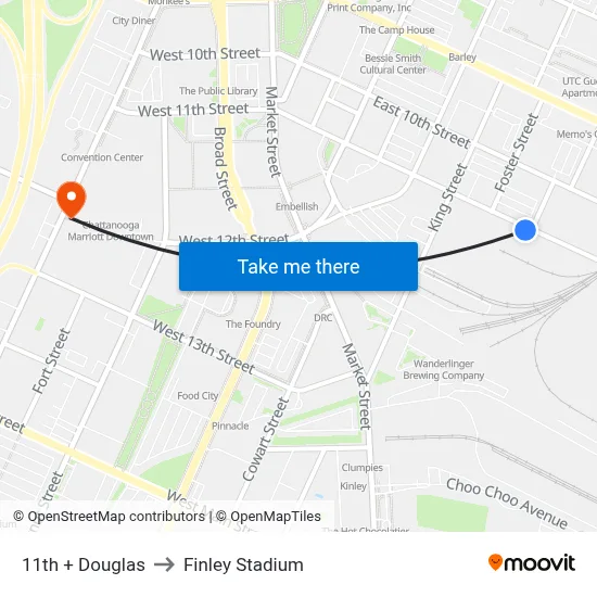 11th + Douglas to Finley Stadium map