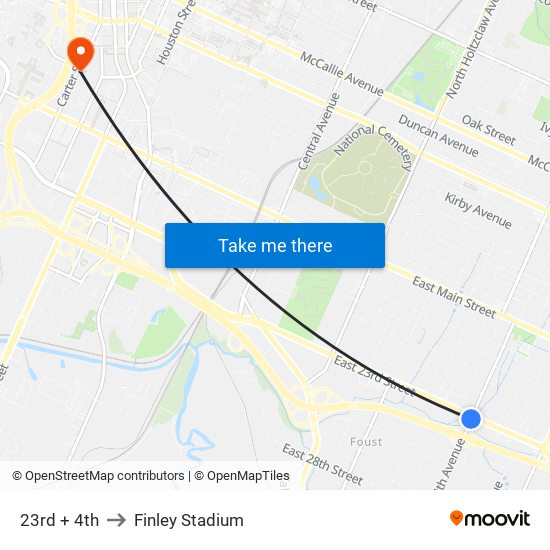 23rd + 4th to Finley Stadium map