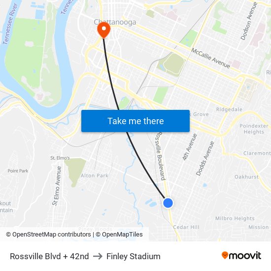 Rossville Blvd + 42nd to Finley Stadium map