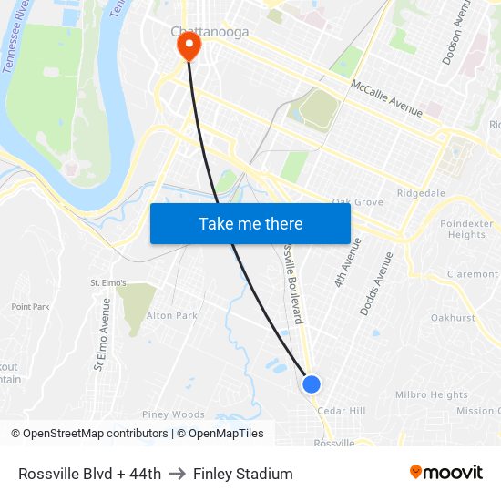 Rossville Blvd + 44th to Finley Stadium map