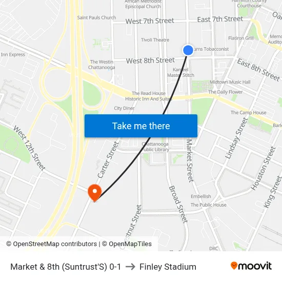 Market & 8th (Suntrust'S) 0-1 to Finley Stadium map
