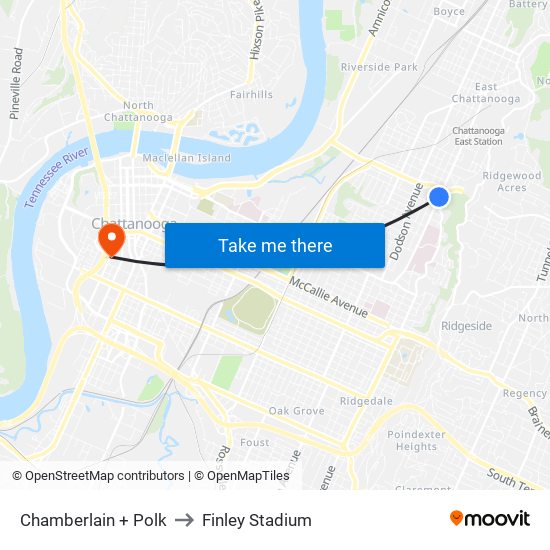 Chamberlain + Polk to Finley Stadium map