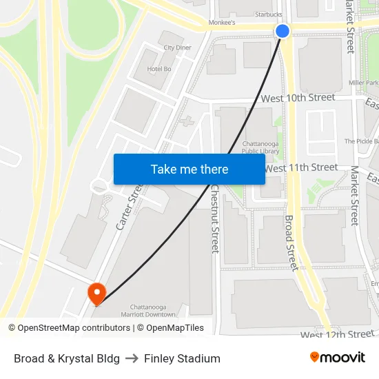Broad & Krystal Bldg to Finley Stadium map