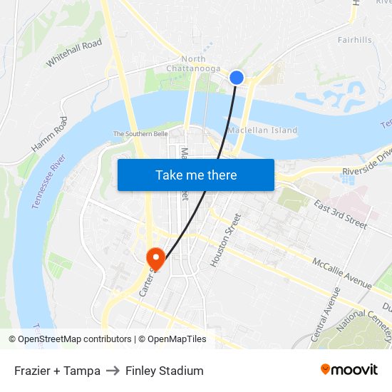 Frazier + Tampa to Finley Stadium map