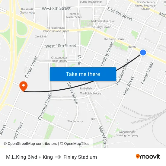 M.L.King Blvd + King to Finley Stadium map