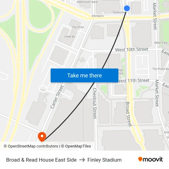 Broad & Read House East Side to Finley Stadium map