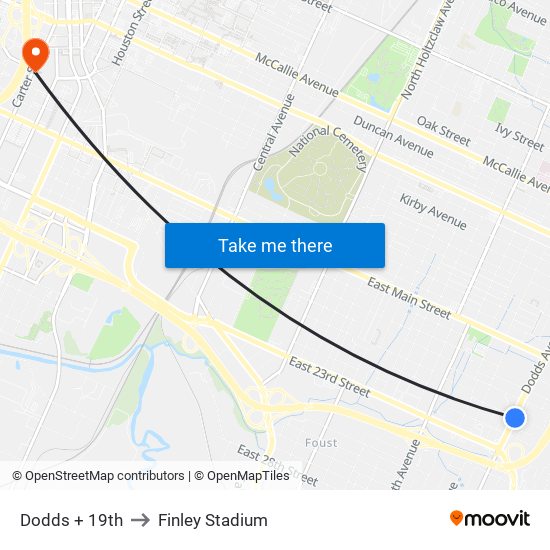 Dodds + 19th to Finley Stadium map