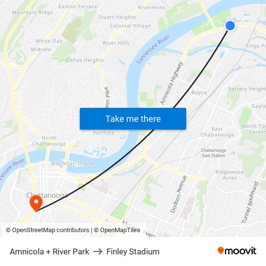 Amnicola + River Park to Finley Stadium map