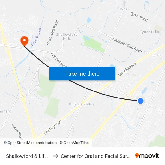 Shallowford & Lifestyle Way - 1 to Center for Oral and Facial Surgery of Chattanooga map