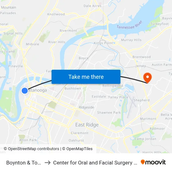 Boynton & Tower Iii-0 to Center for Oral and Facial Surgery of Chattanooga map