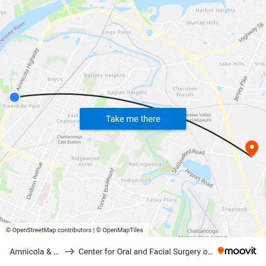 Amnicola & Latta-1 to Center for Oral and Facial Surgery of Chattanooga map
