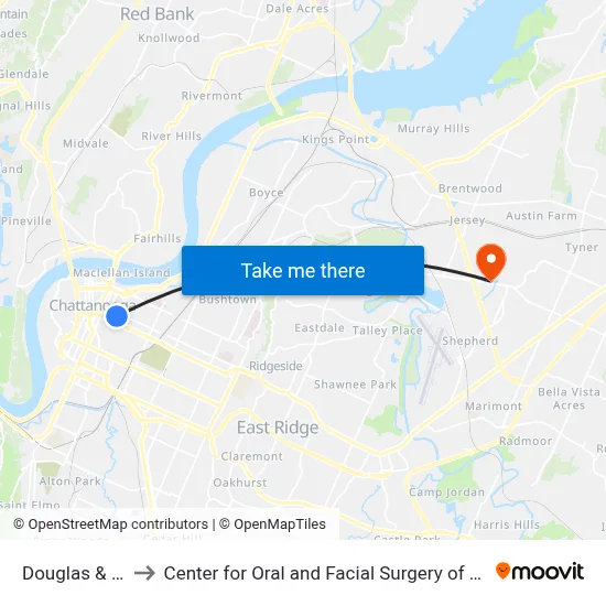 Douglas & 8th-1 to Center for Oral and Facial Surgery of Chattanooga map