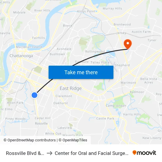 Rossville Blvd & 30th St-0 to Center for Oral and Facial Surgery of Chattanooga map