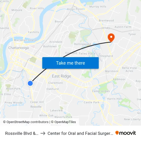 Rossville Blvd & 31st St-0 to Center for Oral and Facial Surgery of Chattanooga map