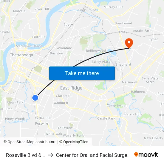 Rossville Blvd & 32nd St-0 to Center for Oral and Facial Surgery of Chattanooga map