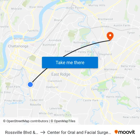 Rossville Blvd & 34th St-0 to Center for Oral and Facial Surgery of Chattanooga map
