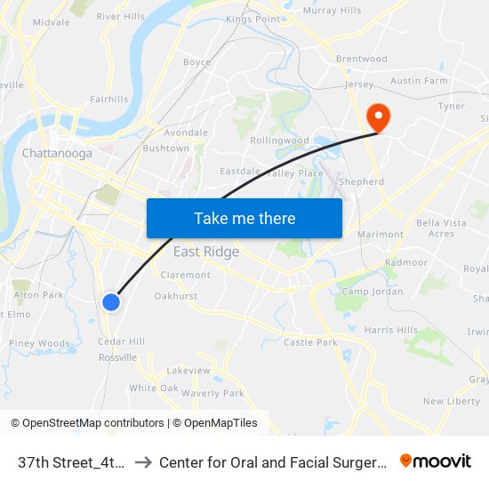 37th Street_4th Avenue to Center for Oral and Facial Surgery of Chattanooga map