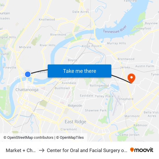 Market + Cherokee to Center for Oral and Facial Surgery of Chattanooga map