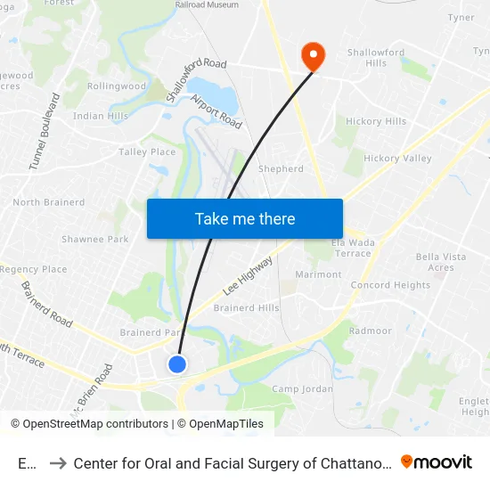 Epb to Center for Oral and Facial Surgery of Chattanooga map