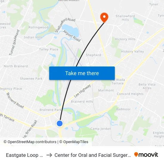 Eastgate Loop Last Stop to Center for Oral and Facial Surgery of Chattanooga map