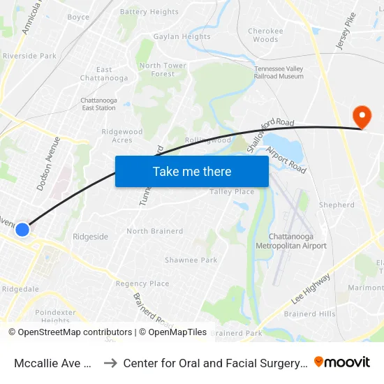 Mccallie Ave & Lyerly-1 to Center for Oral and Facial Surgery of Chattanooga map