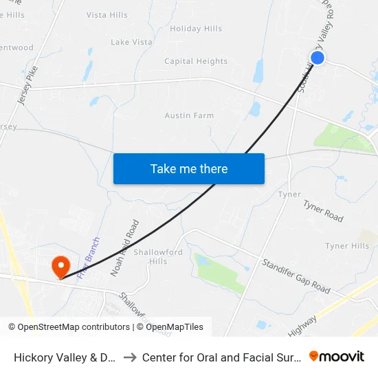 Hickory Valley & Discovery Drive to Center for Oral and Facial Surgery of Chattanooga map