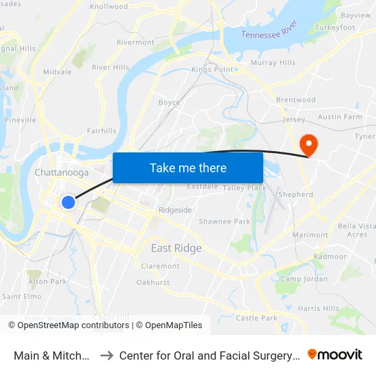 Main & Mitchell Ave.-0 to Center for Oral and Facial Surgery of Chattanooga map