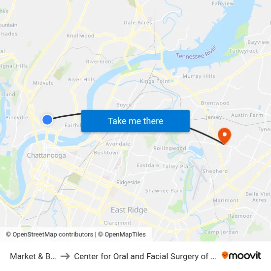 Market & Bell - 0 to Center for Oral and Facial Surgery of Chattanooga map
