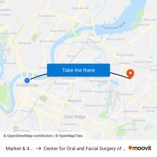 Market & 4th-1-0 to Center for Oral and Facial Surgery of Chattanooga map