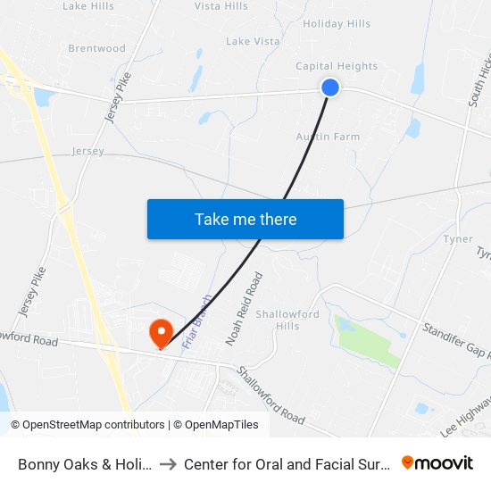 Bonny Oaks & Holiday Hills Dr-1 to Center for Oral and Facial Surgery of Chattanooga map